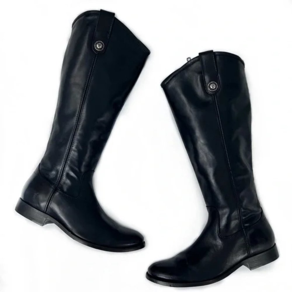 Frye Melissa Zip Black Leather Knee High Boots